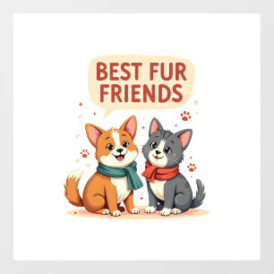 Best Fur Friends Vintage Cute Cat and Dog Cartoon  Window Cling