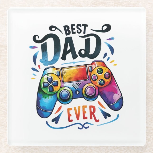 Best Gamer Dad Ever Glass Coaster (Front)