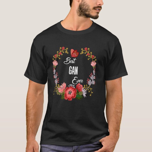 Best Gan Ever with Orange Floral Fun Aunt Grandma  T-Shirt (Front)