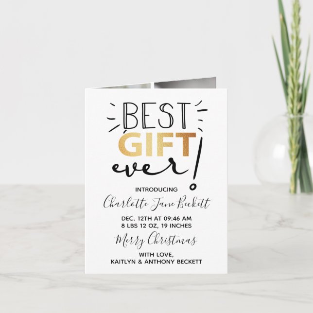 Best Gift Ever! | 6 Photo Christmas Birth Holiday Card (Front)