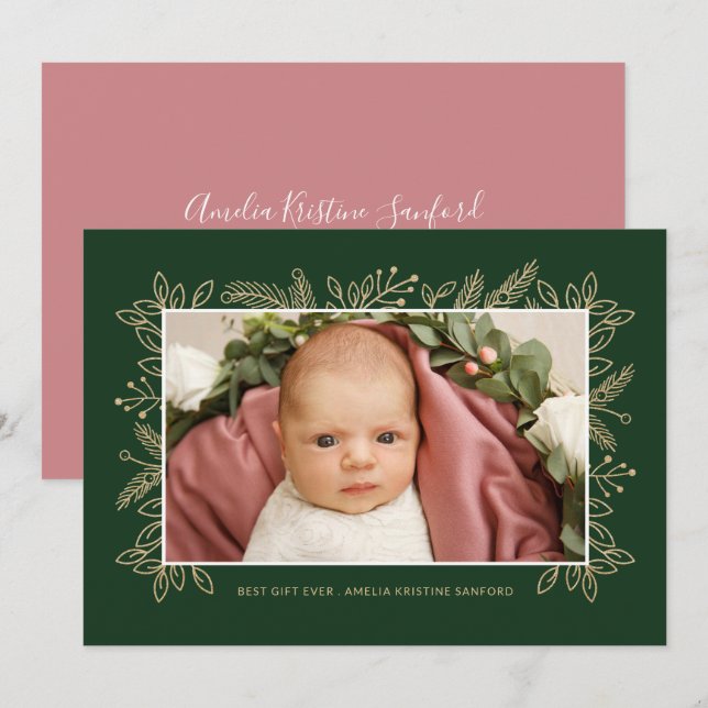 Best Gift Ever Christmas Birth Announcement Green (Front/Back)