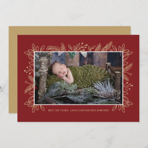 Best Gift Ever   Christmas Birth Announcement Red
