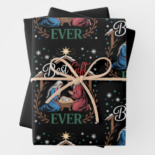 Best Gift Ever Christmas Nativity Manger Scene Wrapping Paper Sheet