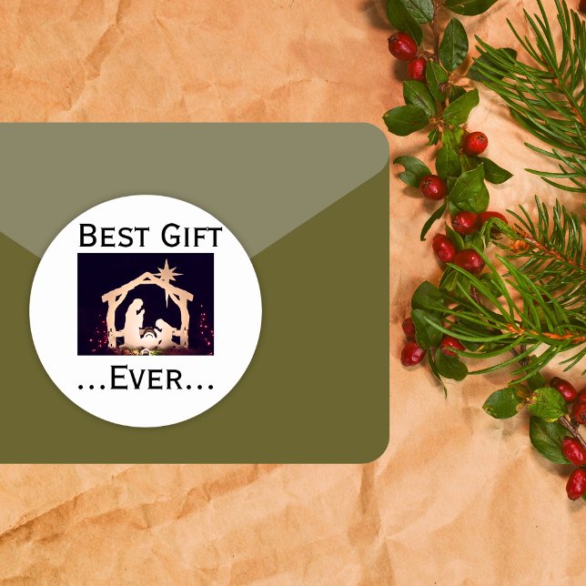 Best Gift Ever Christmas Nativity Story Classic Round Sticker (Creator Uploaded)