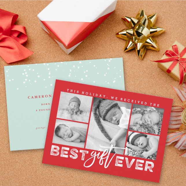 Best Gift Ever Grunge Typography New Baby 5 Photo Announcement (Creator Uploaded)