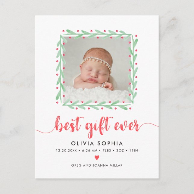 Best Gift Ever Newborn First Christmas Birth Holiday Postcard (Front)