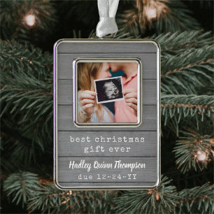 Best Gift Ever Ultrasound Baby Photo Faux Wood Silver Plated Framed Ornament