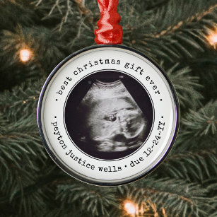 Best Gift Ever Ultrasound Baby Photo Simple Round Metal Tree Decoration