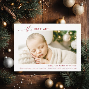Best Gift Minimalist Typography Red Christmas Baby Announcement