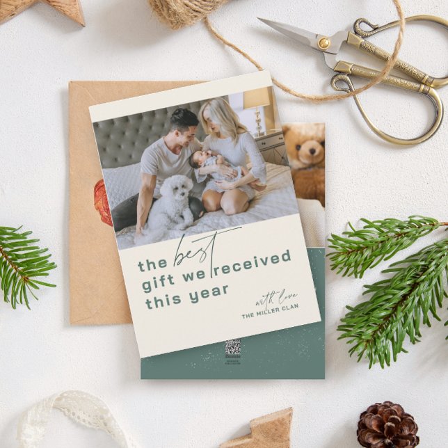 Best Gift Photo Green Holiday Birth Announcement (Creator Uploaded)