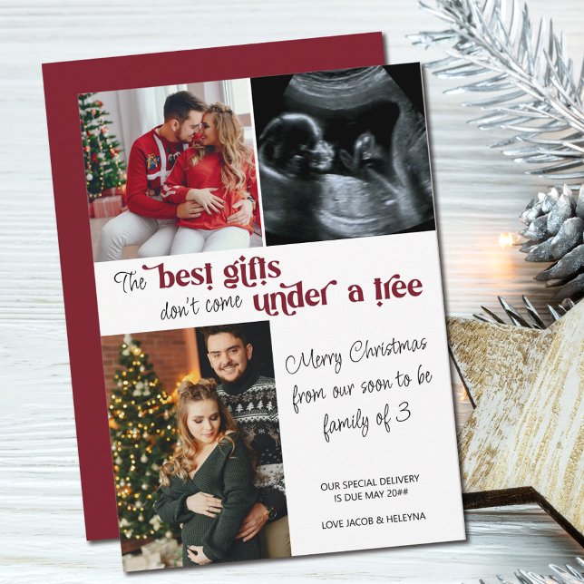 Best Gifts Family of 3 Photo Christmas Pregnancy Holiday Card (Creator Uploaded)