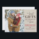 Best Gifts Pregnancy Announcement Christmas Card<br><div class="desc">This rustic sweet pregnancy announcement card features the phrase "The best gifts don't come under the tree" and customisable holiday greeting text including your family and new baby names. Personalise with your photo and special greeting.</div>
