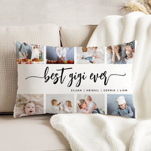 Best Gigi Ever 8 Photo Collage Black on White Decorative Cushion