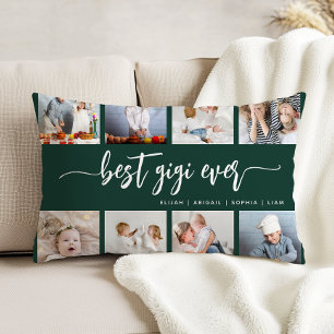 Best Gigi Ever 8 Photo Collage Dark Green Decorative Cushion
