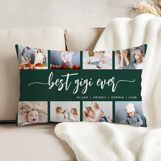 Best Gigi Ever 8 Photo Collage Dark Green Decorative Cushion (Creator Uploaded)