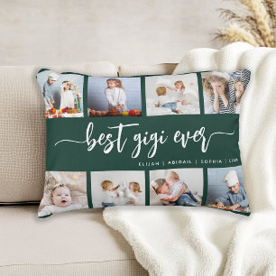 Best Gigi Ever 8 Photo Collage Dark Green Decorative Cushion