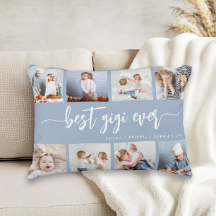 Best Gigi Ever 8 Photo Collage Dusty Blue Decorative Cushion