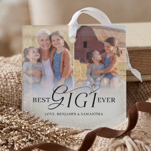 Best Gigi Ever Personalised 2 Photo Collage Gift Glass Tree Decoration