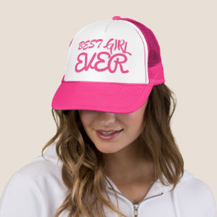 BEST GIRL EVER Hot Pink Lettering Trucker Hat