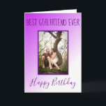 Best Girlfriend Ever Birthday Photo Purple Ombre Holiday Card<br><div class="desc">Wish your girlfriend a happy birthday with this "Best Girlfriend Ever" greeting card. The cover features a purple ombre background with purple font. Upload your favourite photo. The inside of the card has an amazing message written on a white background with purple font. Order yours today! Stock Photography © Shelley...</div>