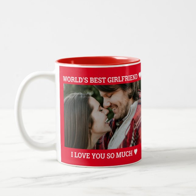 Best Girlfriend Valentine's Day Custom Photo Names Two-Tone Coffee Mug (Left)
