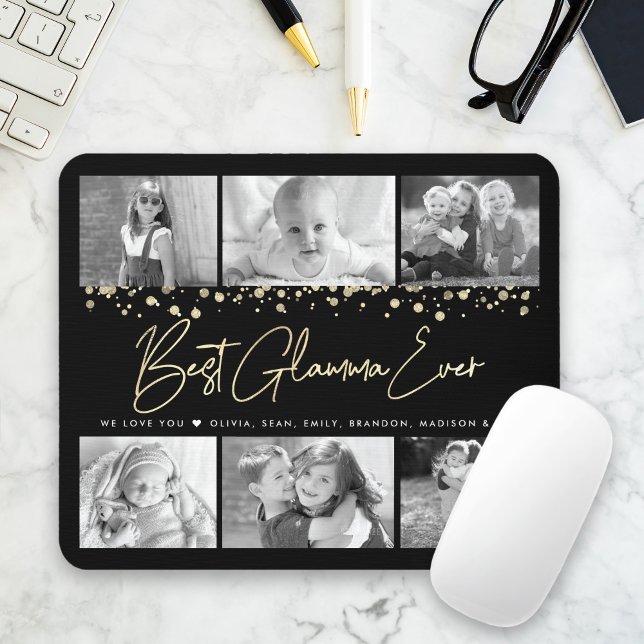 Best Glamma Ever Gold Glitter 6 Photo Collage Chic Mouse Mat (Creator Uploaded)