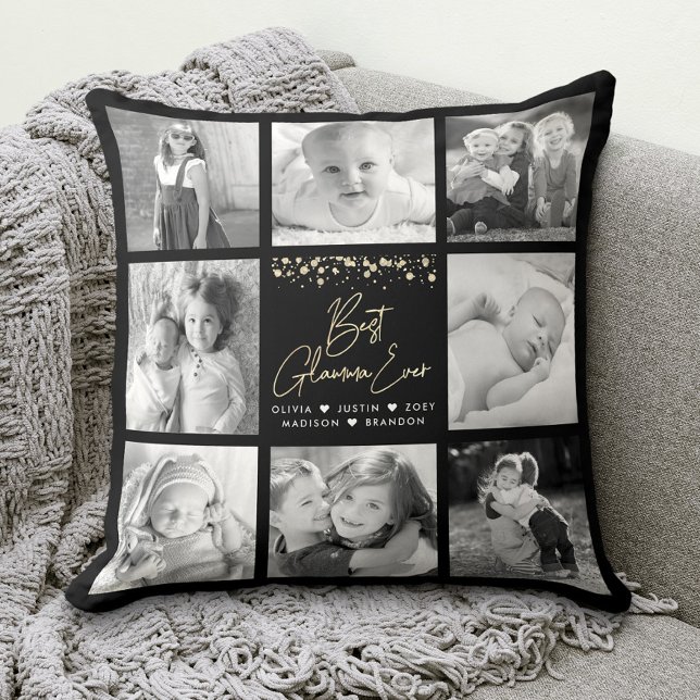 Best Glamma Ever Gold Glitter 8 Photo Collage Chic Cushion (Creator Uploaded)
