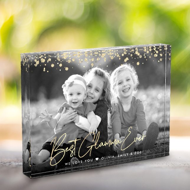 Best Glamma Ever Gold Glitter Script Custom Name Photo Block (Creator Uploaded)