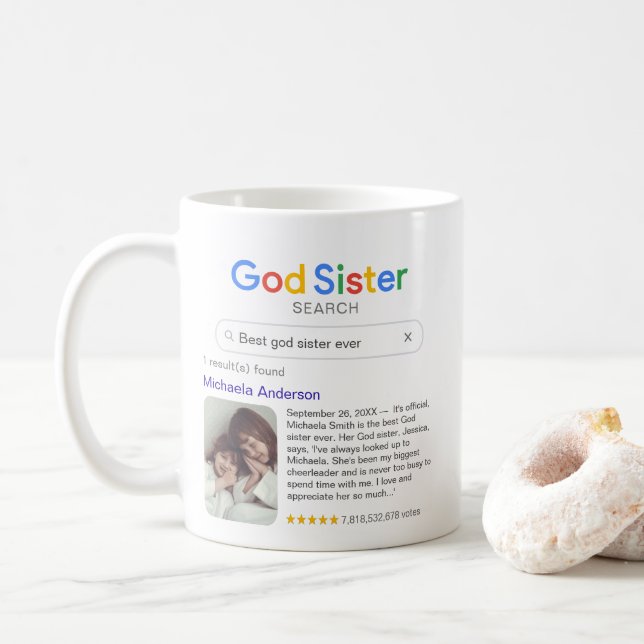 Best God Sister Ever Search Result Photo & Message Coffee Mug (With Donut)