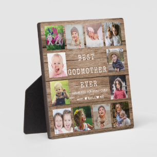 Best Godmother Ever 12 Photo Collage Rustic Wood Plaque