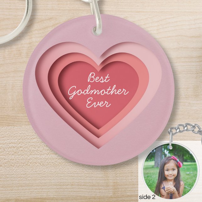 Best Godmother Ever Custom Photo Heart Key Ring (Creator Uploaded)