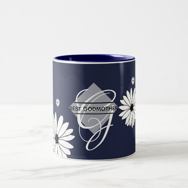 Best GODMOTHER Gift- Daisy Navy Blue Two-Tone Coffee Mug (Center)