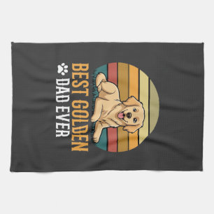 Best Golden Retriever Dad Ever Retro Dog Tea Towel
