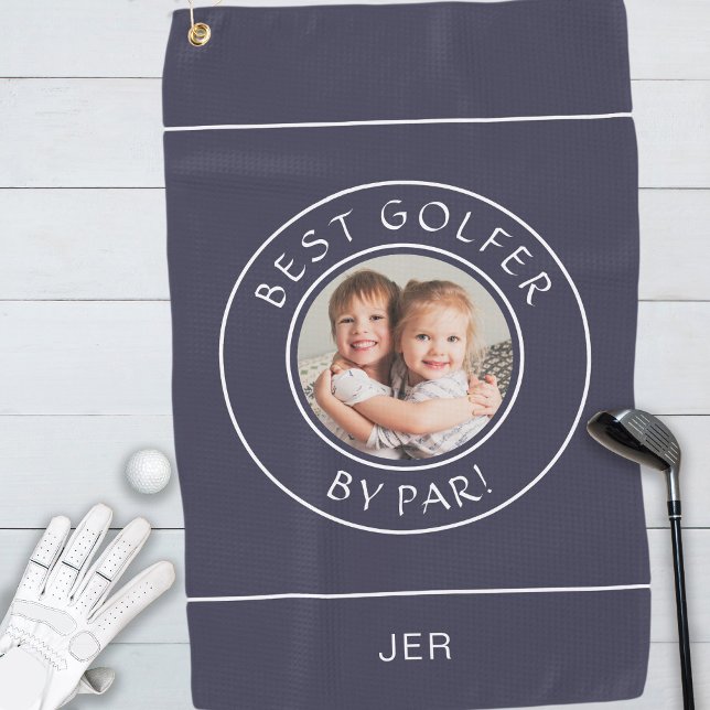 Best Golfer By Par Golfer Photo Cute Blue & White Golf Towel (Creator Uploaded)