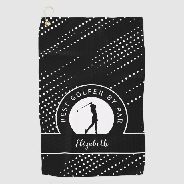 Best Golfer By Par Modern Monogram Sports Black  Golf Towel (Front)
