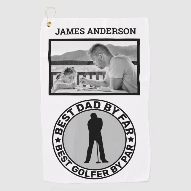 Best Golfer Dad By Par Photo Name Personalised Gol Golf Towel (Front)