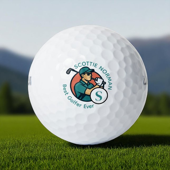 Best Golfer Ever Modern Retro Monogrammed Golf Balls (Creator Uploaded)