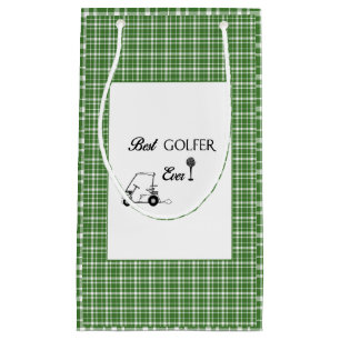 Best Golfer Green Plaid Custom Small Gift Bag
