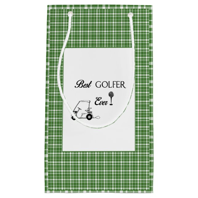 Best Golfer Green Plaid Custom Small Gift Bag (Front)