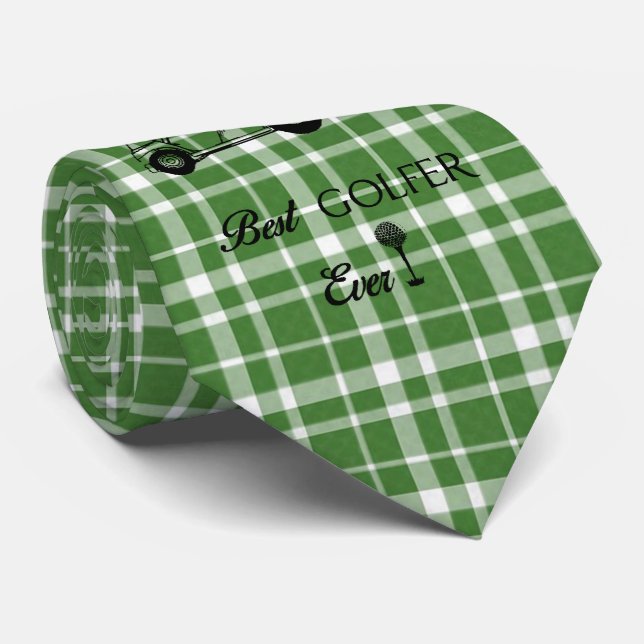 Best Golfer Green Plaid Tie (Rolled)