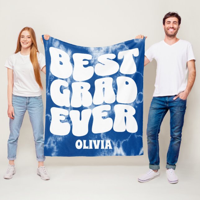 Best Grad Ever Blue Tie Dye Graduation Fleece Blanket (In Situ)