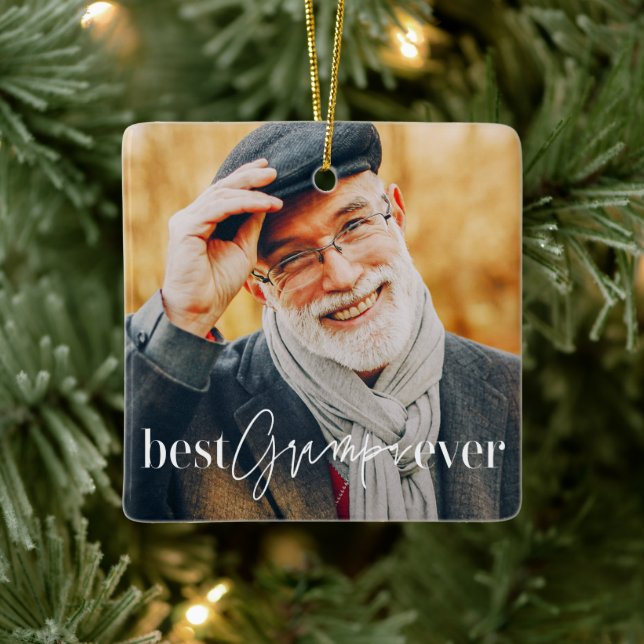 Best Grampa Ever Modern Simple Elegant Photo Ceramic Ornament (Tree)