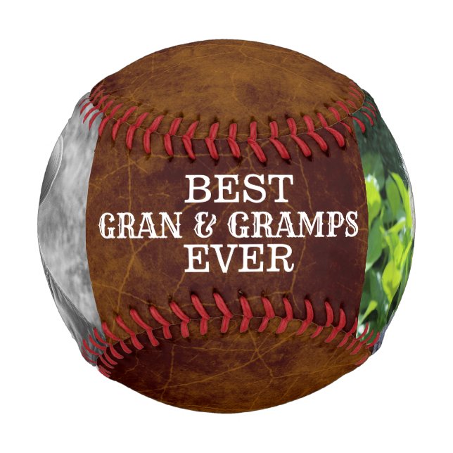 Best gran gramps DIY photo brown leather family Baseball (Front)