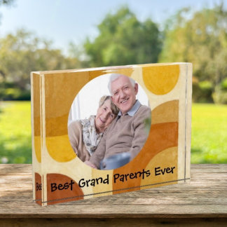 Best Grand Parents Ever Retro Abstract Watercolor Photo Block
