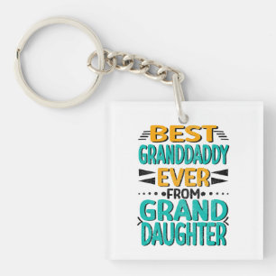 Best Granddaddy Granddaughter, Green Orange Modern Key Ring