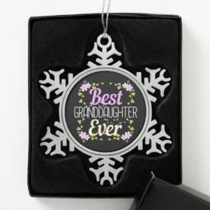 Best Granddaughter Ever - Floral Snowflake Pewter Christmas Ornament