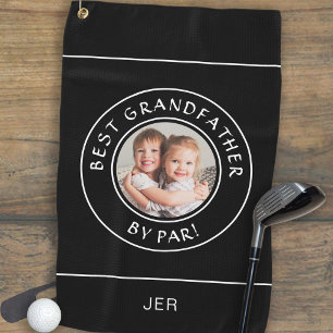 Best Grandfather By Par Golfer Photo Gift Black Golf Towel