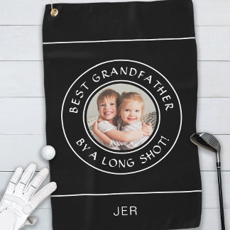Best Grandfather Golfer Funny Photo Gift Black Golf Towel