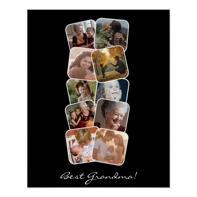 Best Grandma 10 Photo Black Background Collage Poster (Front)