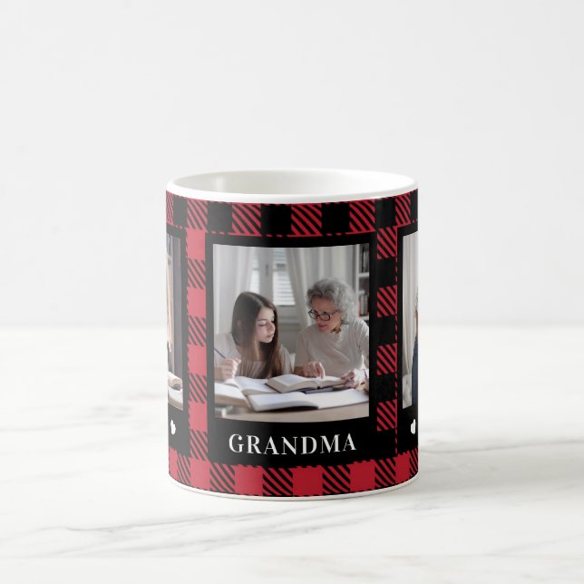 Best Grandma 3 Photo Buffalo Plaid Mug (Center)